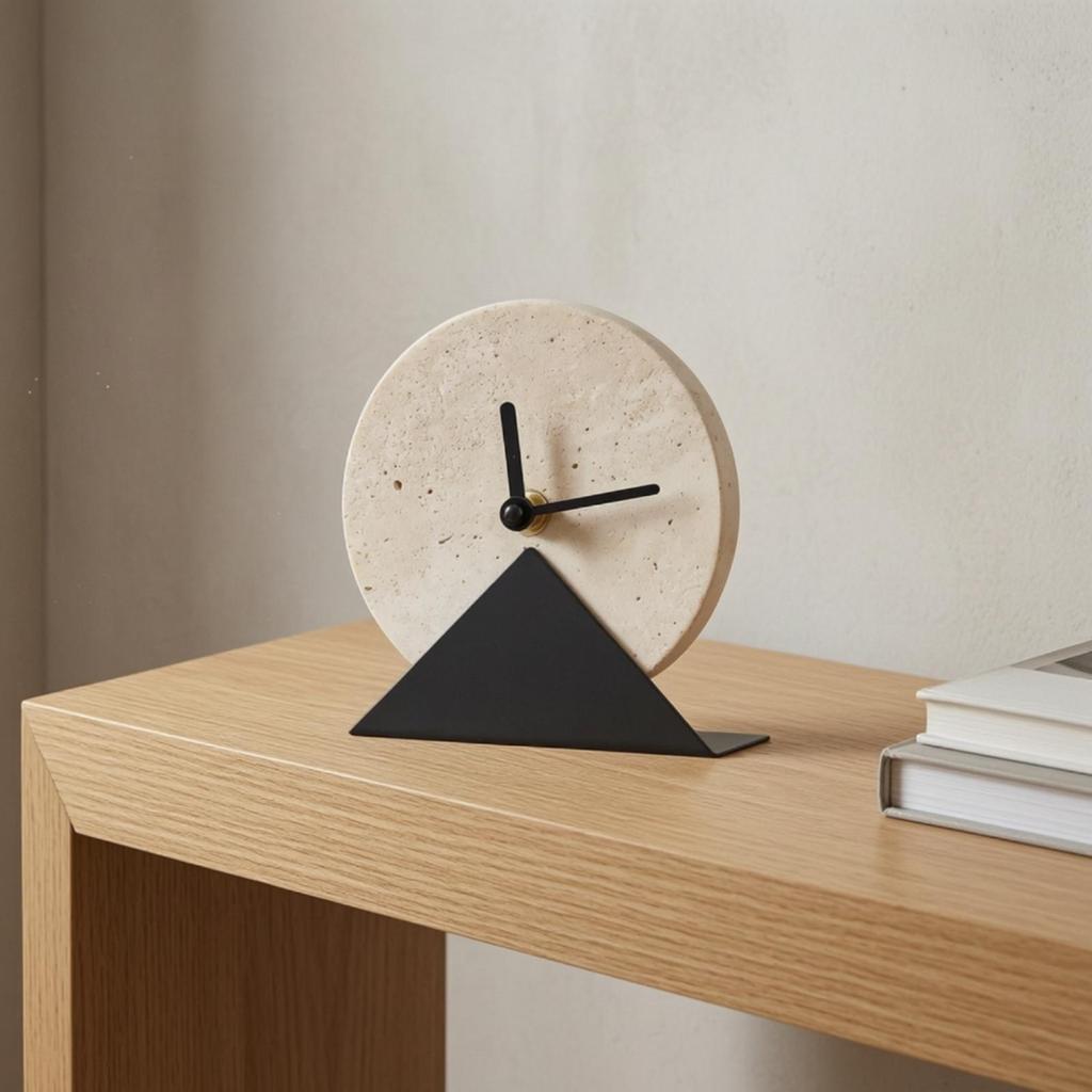 Terrazzo Schreibtischuhr Modern mit Metallständer Minimalistisch für Regal, Wohnzimmer, Eingangsbereich