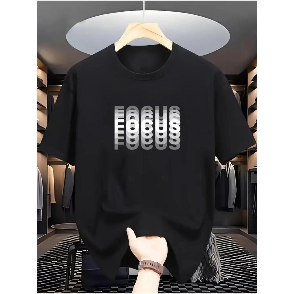 Men's Summer Cotton Fashionable Casual Loose Focus Letter Pattern Printed Sports Round Neck Short Sleeve T-shirt