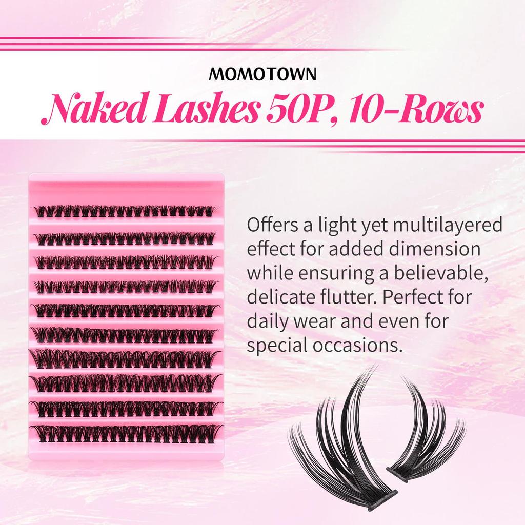 Selbstklebende Cluster-Falschwimpern: 50 Paar lange, schlanke, dichte Wimpern