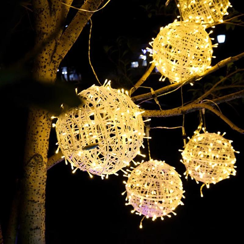 Year 20Cm Hanging Light Led Light Multiple Colors Rattan Ball Fairy Light String Waterproof Garden Holiday Gift