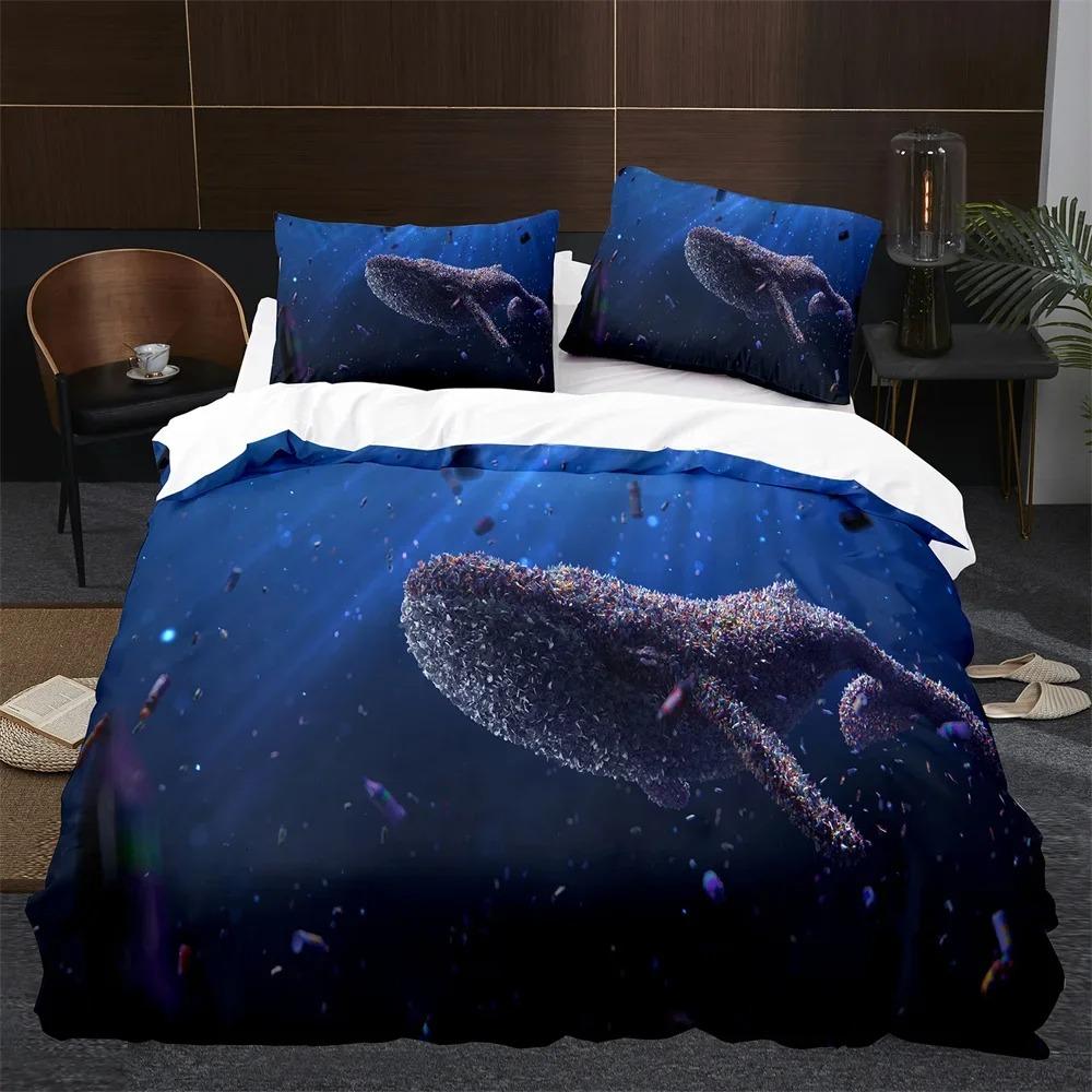 Cartoon Whale Duvet Cover King Queen Cute Ocean Animal Bedding Set for Kids Teens Adults Wildlife 2/3pcs Polyester Quilt Cover
