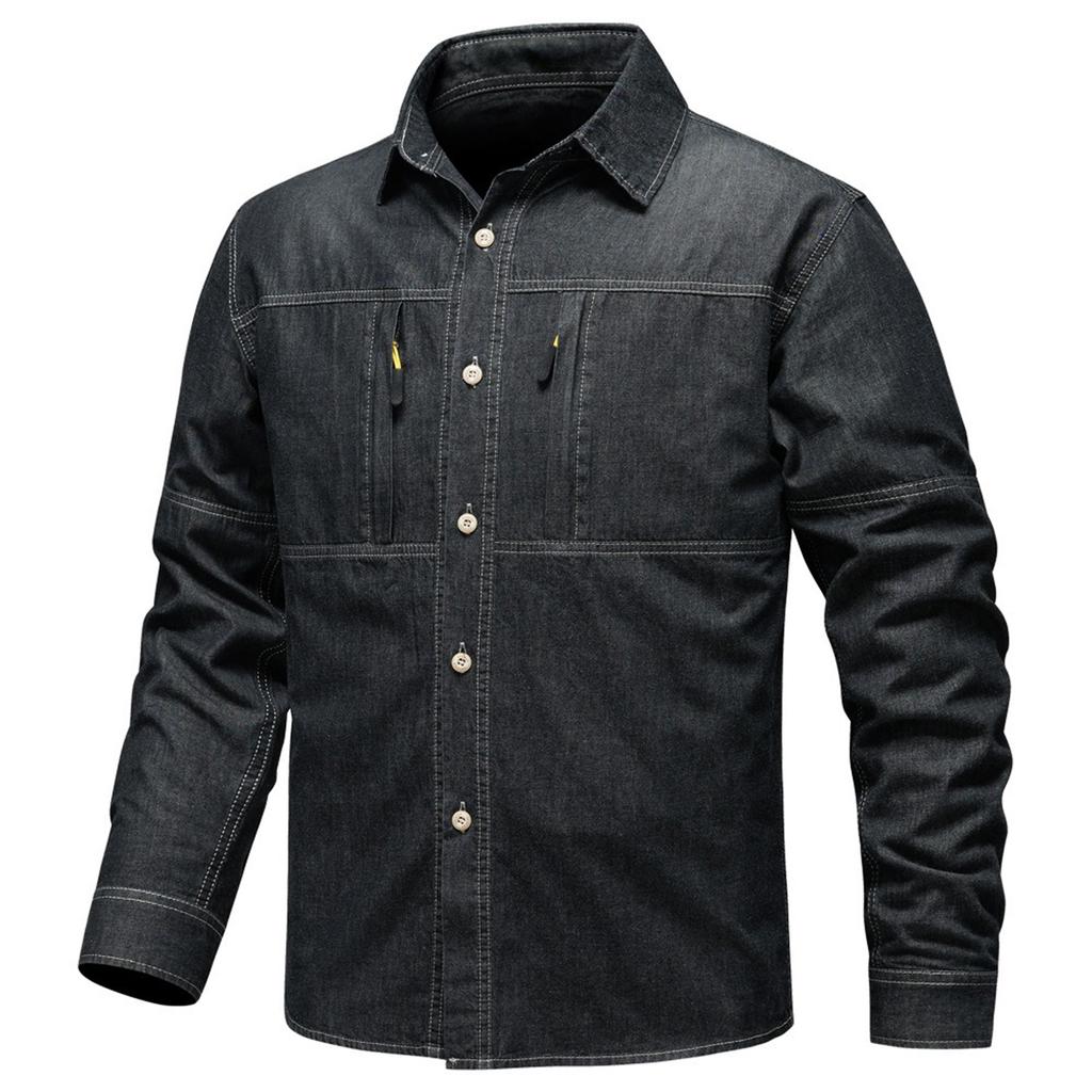 Men's Long-Sleeved Denim Shirt Casual Shirt Slim Fit Top