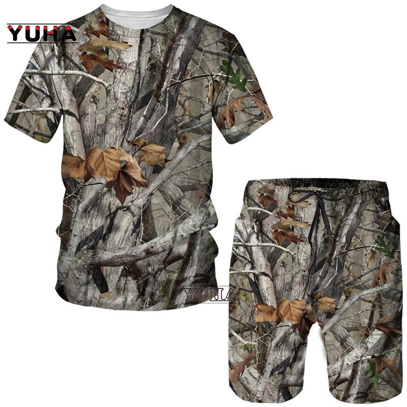 Letné pánske tričko s 3D potlačou maskáčové javorové listy/šortky/obleky Unisex Príležitostné Outdoorové športové oblečenie s krátkym rukávom