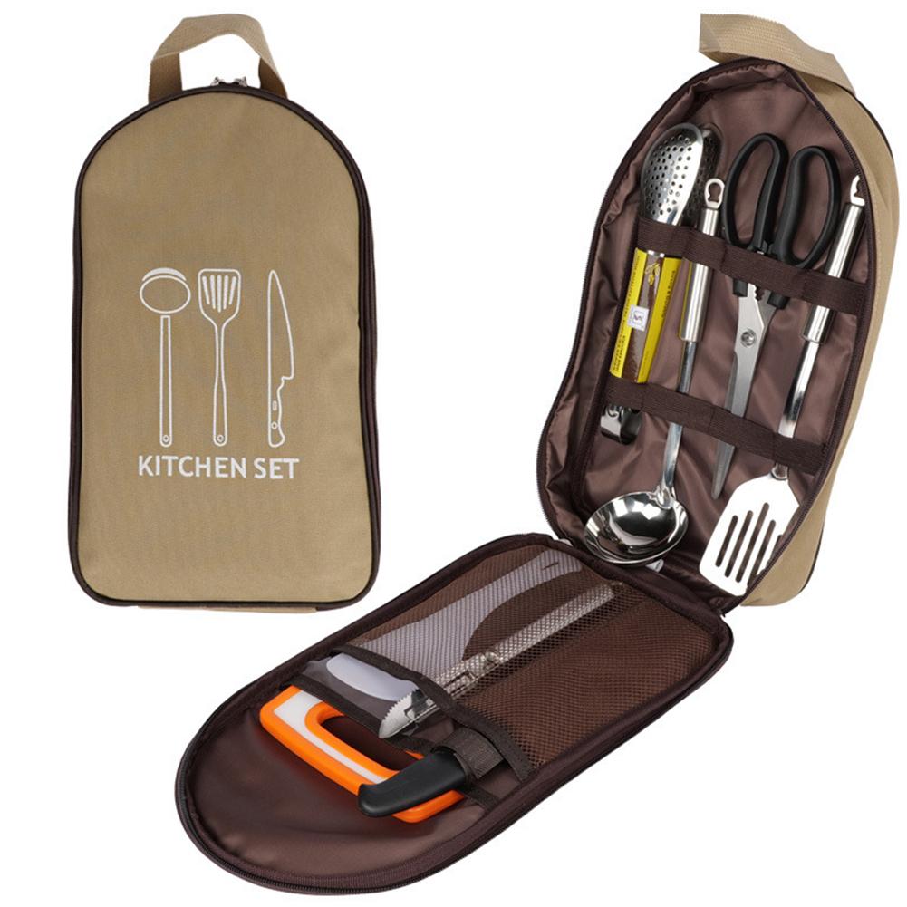 8 pcs Stainless Steel Camping Cooking Utensils Set Camping Kitchen Utensil Set Camping Essentials for BBQ Camping Picnic бежевый