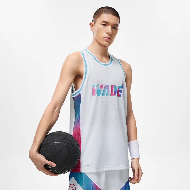 Li-Ning Wade Series Letter Print Colorblock Quick-Dry Round Neck Tank Top Men Tops White AAYT051-4