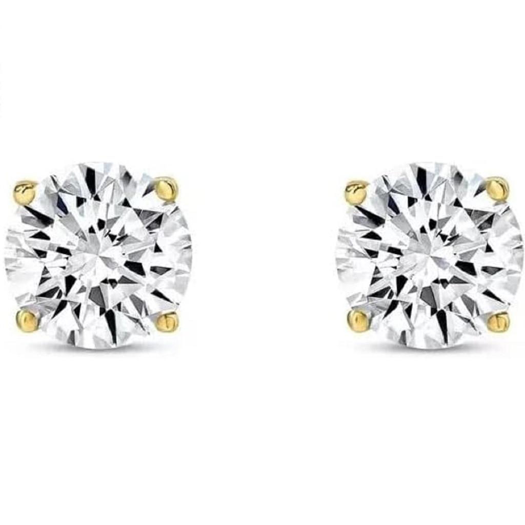 Jewels Prim 3 Ct Round Cut Diamond Stud Solid Real14K Yellow Gold Screw Back Basket For Women's Lab Created Jewellery