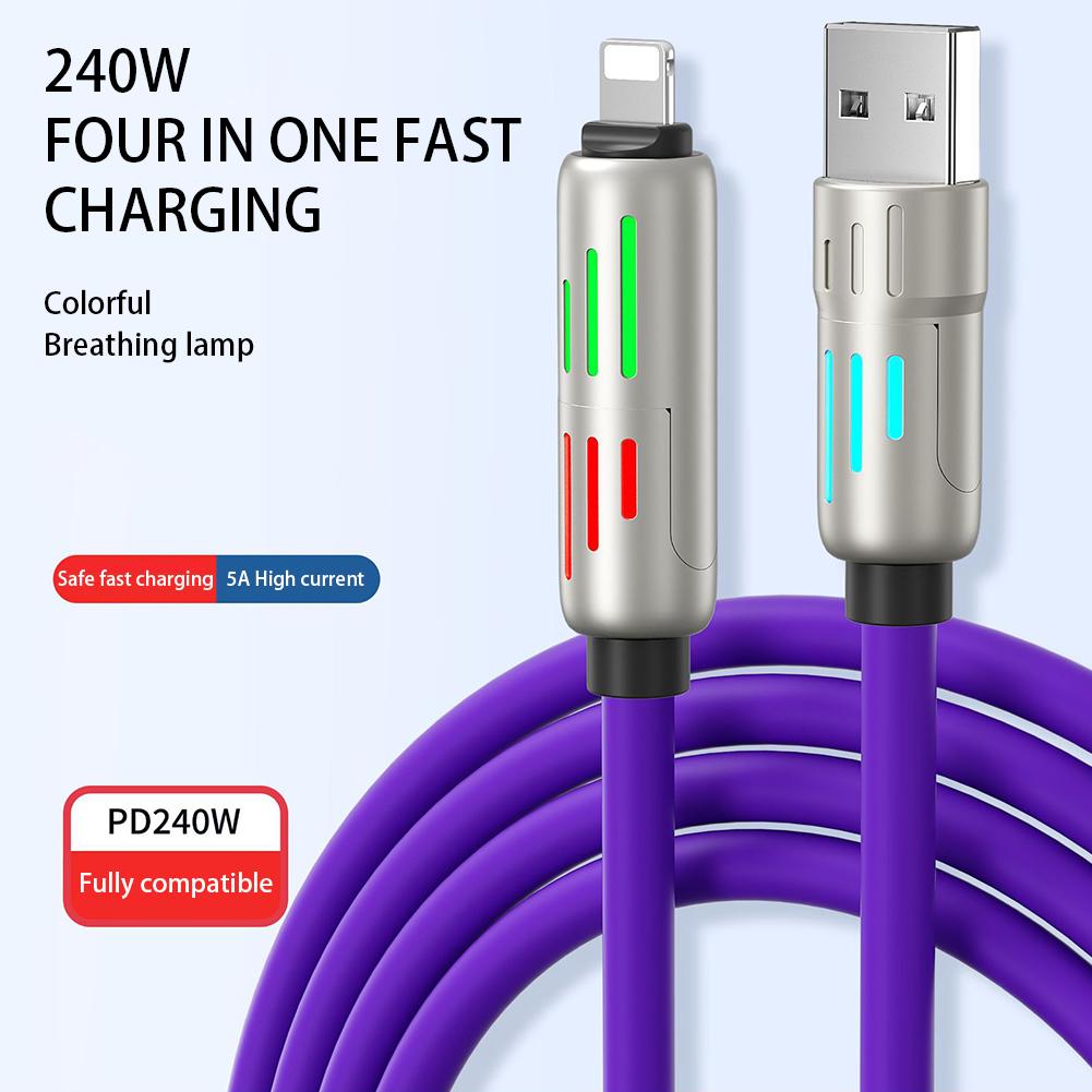 240W Super Fast Charging Cable 4 In 1 Multi Connectors Charger Rotating Elbow USB To Type-C 1.2M Mobile Phone Charger Cable