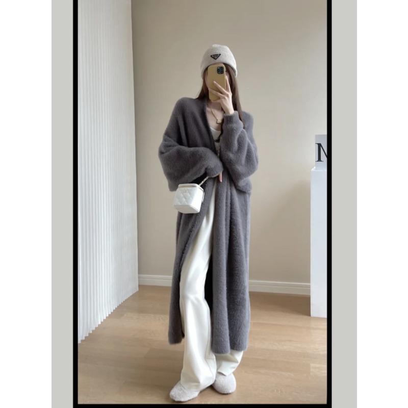 Lazy wind long knee anti-mink sweater jacket women's clothing autumn and winter new large size loose knitted cardigan