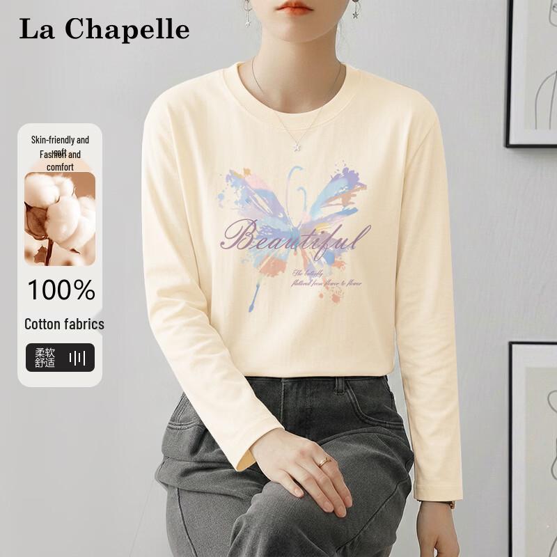 La Chapelle Women s Butterfly Print Long-Sleeve Cotton T-Shirt S