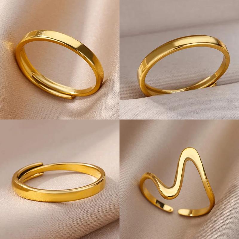 Minimalist Stainless Steel Rings For Women Gold Color Adjustable Finger Rings Fashion Wedding Waterproof Jewelry Gift