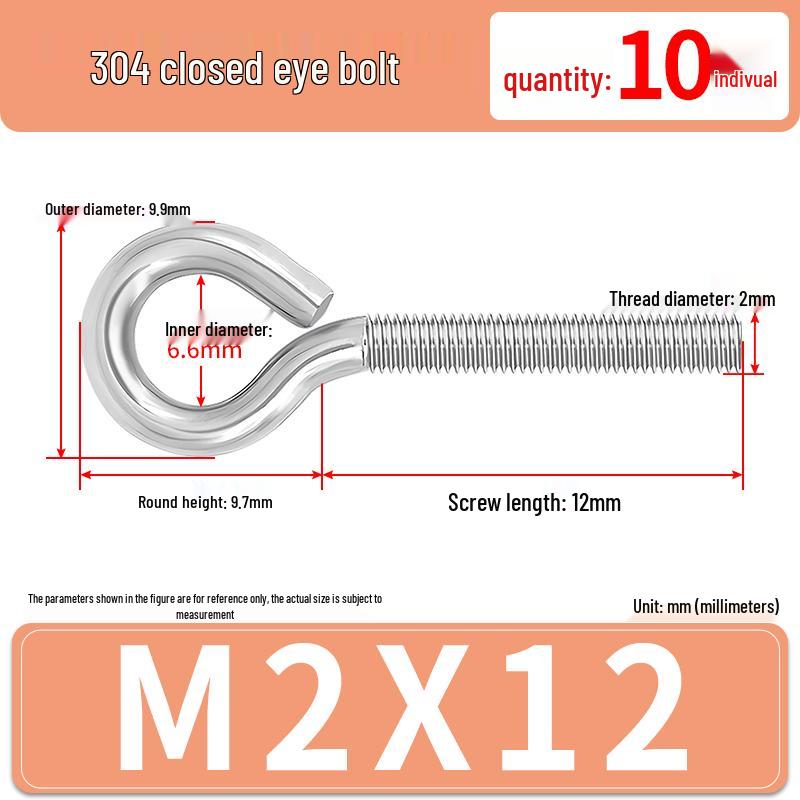 304 Stainless Steel Eyebolt with Ring Hook – Machine Thread Closed Eye Bolt (M4 M5 M6 M8)