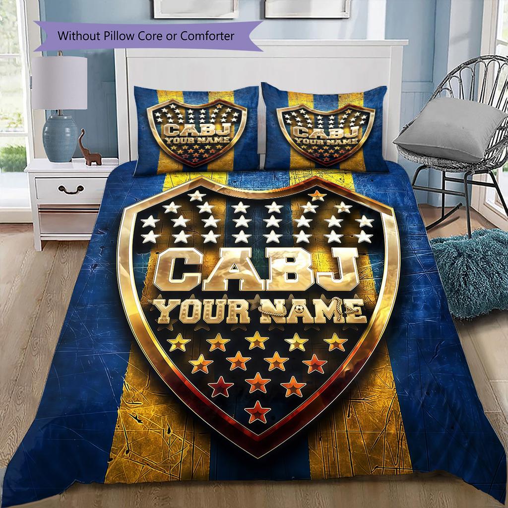 Boca Juniors Custom Name Pattern Bedding Quilt Set Quilt Cover Pillowcase Home Birthday Gift(1 * duvet cover + 2 * pillowcase, without core)