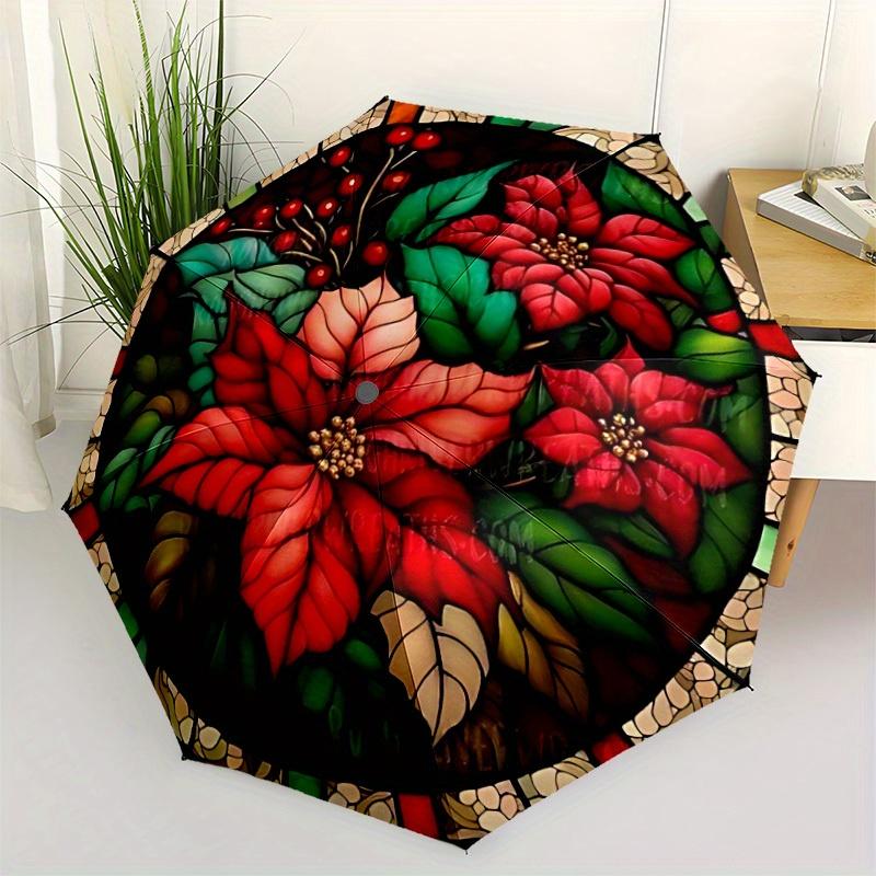 1pc Stained Glass Pattern Automatic Opening/Closing Folding Umbrella with 56 Ribs, Plastic Handle, Windproof Portable Sunshade Umbrella y250726096