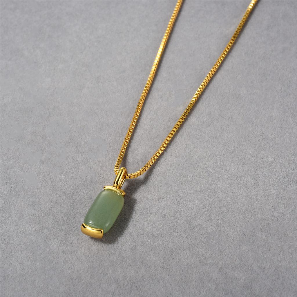 Simple Temperament Versatile Brass Plated 18K Real Gold Chain Green Dongling Tiger'S Eye Stone Pendant Collarbone Chain Sweater Chain Women