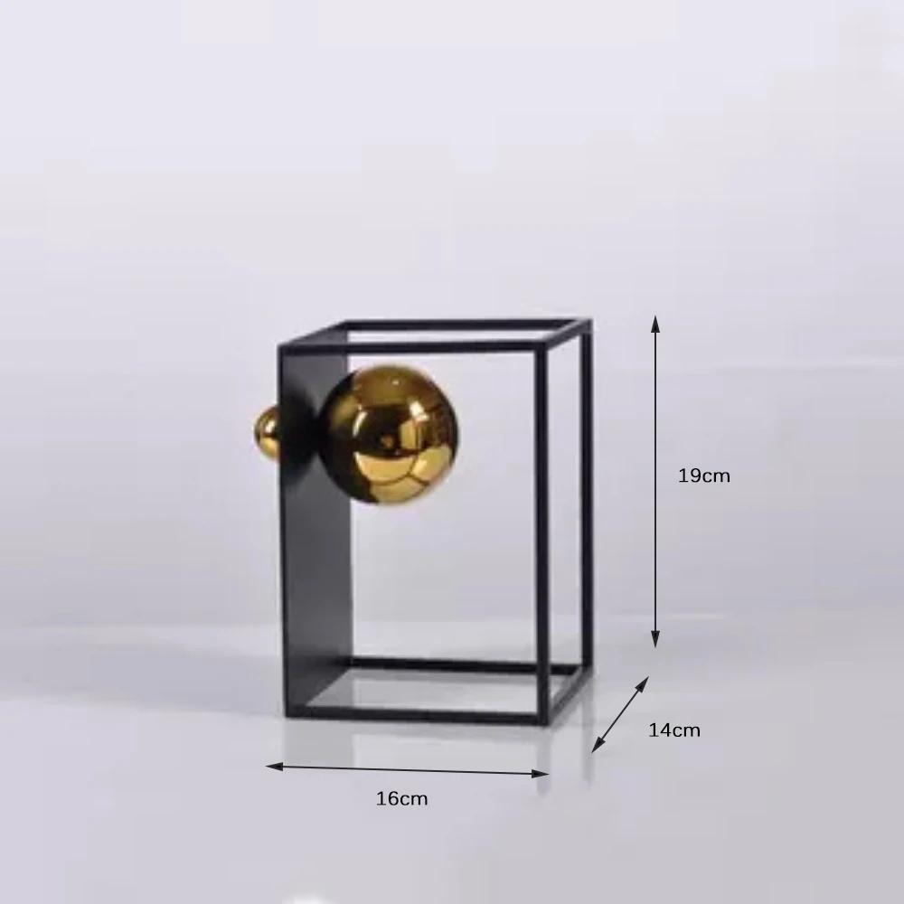 

Golden Photo Frame Spherical Ornaments Metal Crafts Geometric Box Abstract Sculpture Metal Decorative Ornaments Home Decoration
