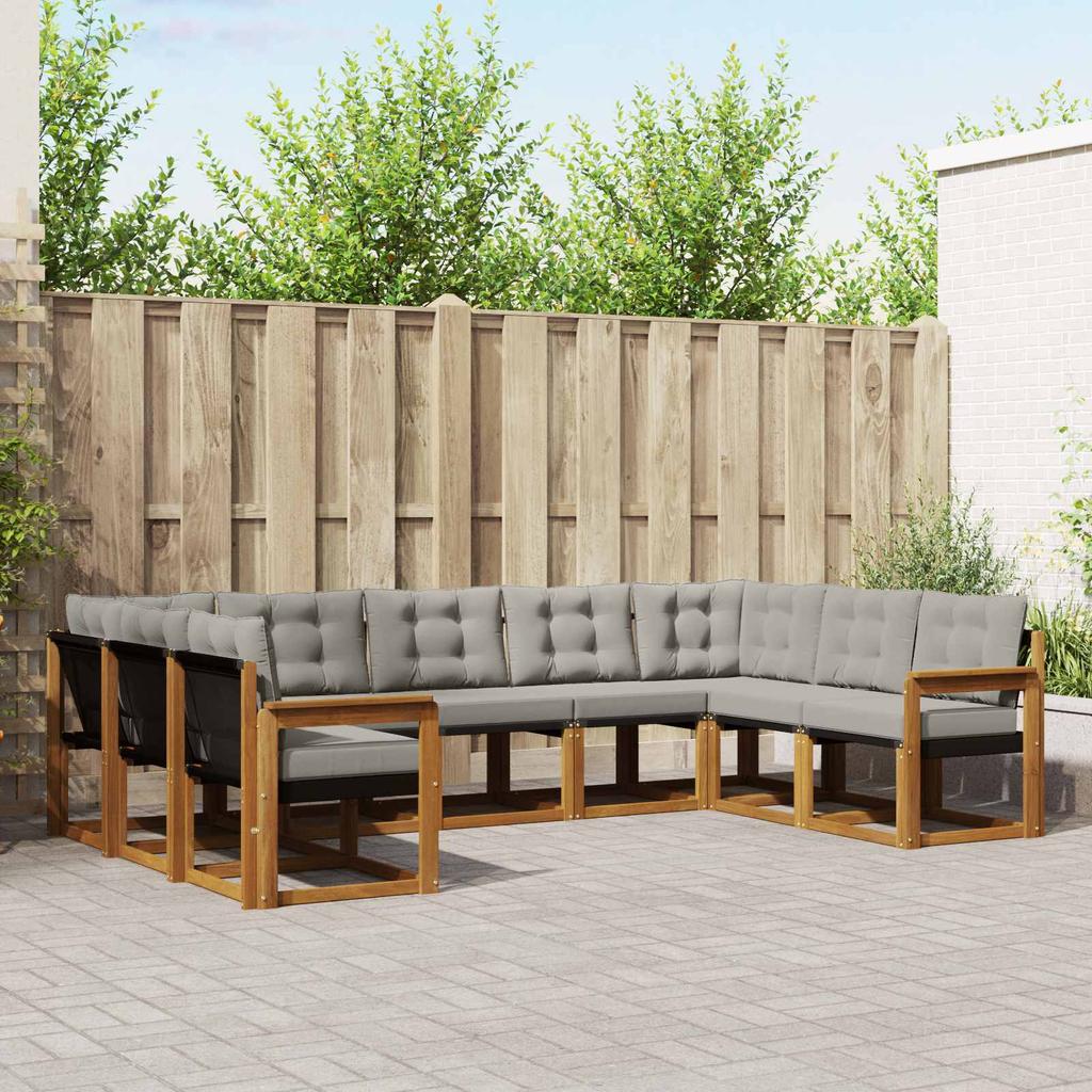 Outdoor Sofa Set with Cushions 9 Pcs Natural and Light Grey