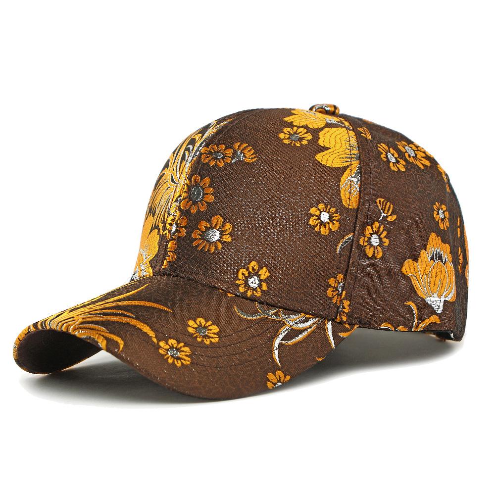 Hard Top Baseball Cap Women's Spring Autumn Sunscreen Hat Ethnic Style Flower Cap