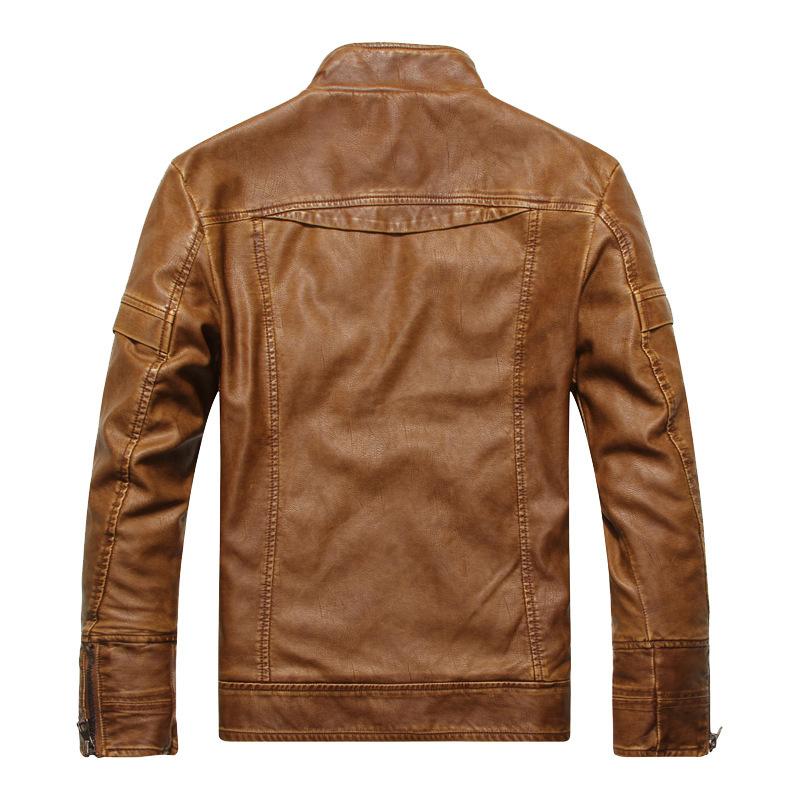Herren Lederjacke Herbst und Winter Plus Samt Modische gewaschene PU-Lederjacke Motorradjacke für Männer