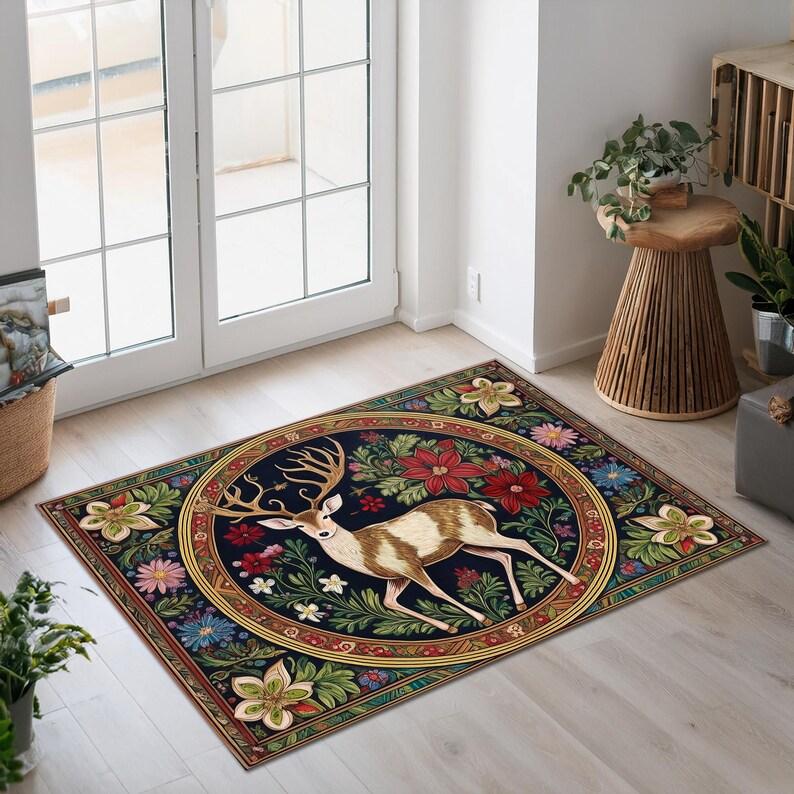 Hirsch Willkommen Musterdruck Fußmatte Niedliche Heimdeko Saugfähig Rutschfest Teppich Innen Außen Eingangsbereich Dekoration Fußmatte