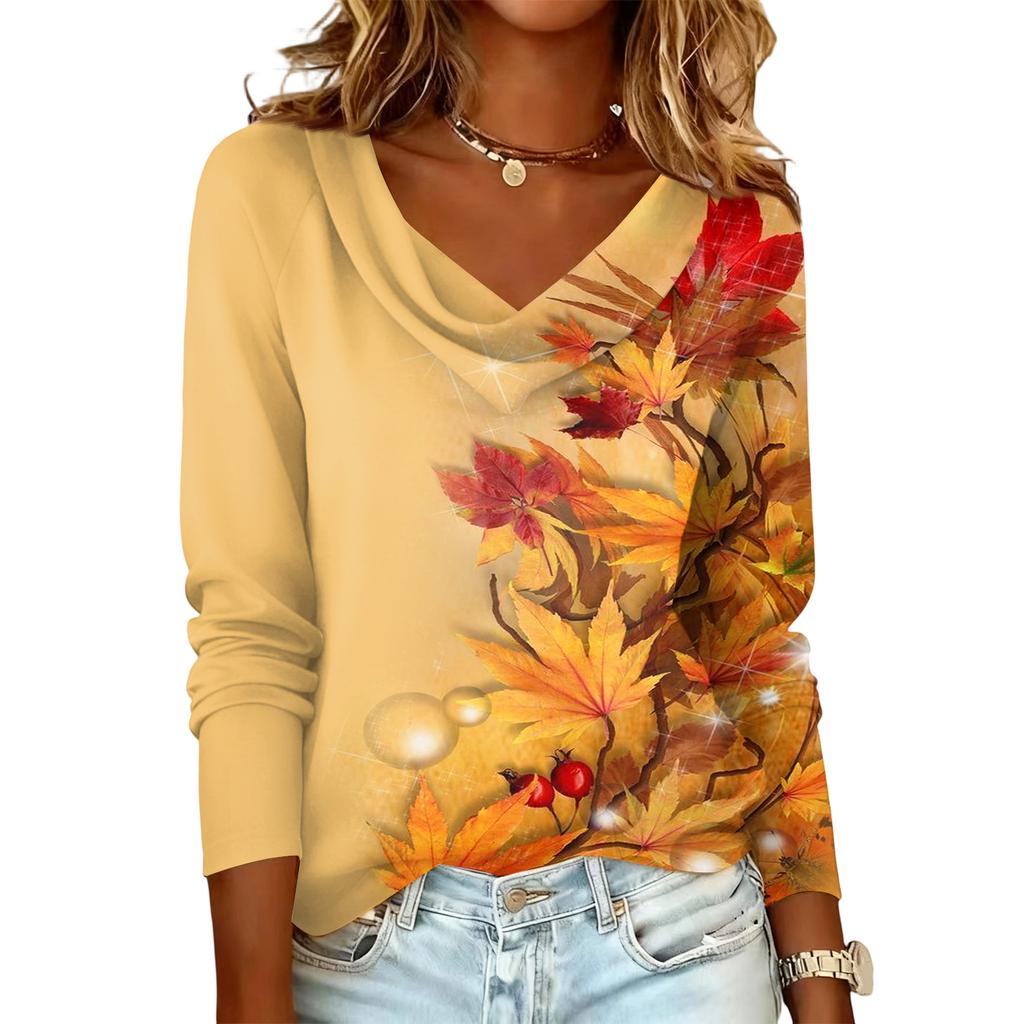 Ladies' Floral Printed Casual And Fashionable Long Sleeved Pullover Top