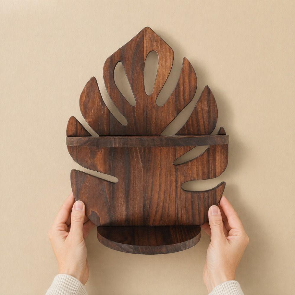 Wall Mounted Wooden Monstera Shelf Rustic Photo Frame Storage Rack Potted Plant Shelf Entrance