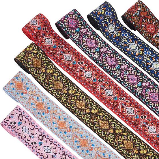 WEBEEDY 7 Colors Boho Jacquard Trim Wide Floral Embroidery Ribbon Trim Sewing Fabric Ribbon for Headband,Handbag Strap,Clothing Decoration,Gift