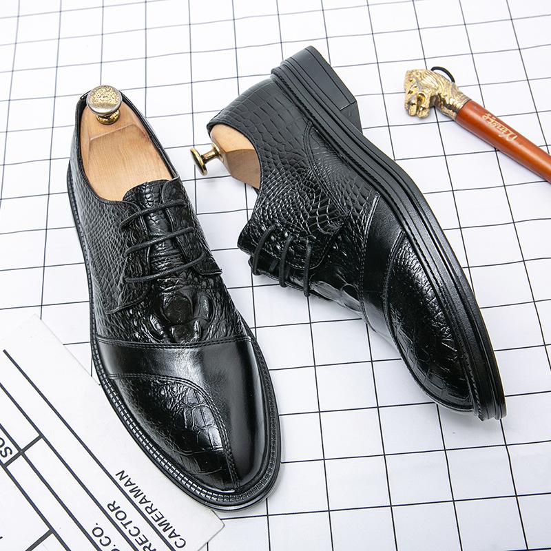 

Men s shoes fashion business dress leather shoes trend crocodile pattern men s casual shoes retro pointed leather shoes 38 чорний