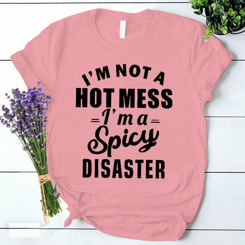 Im A Spicy Disaster Print T Shirt Korean Vintage Streetwear Y2k Clothes Summer Fashion Harajuku Women Clothing Trendy Tee Shirt