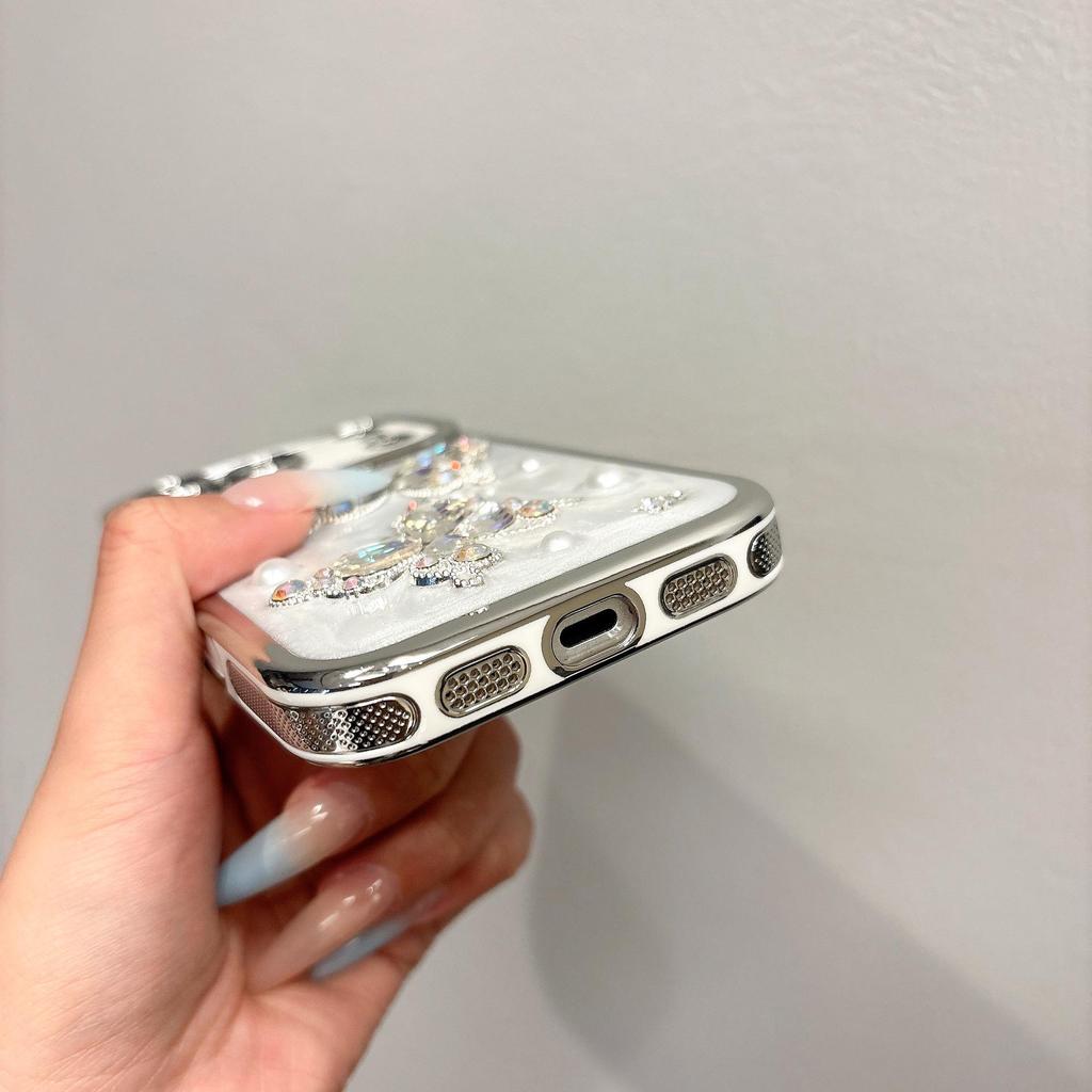 3D Pearl Butterfly Epoxy Electroplated Full Coverage Protective Case for Apple 17 Pro Max