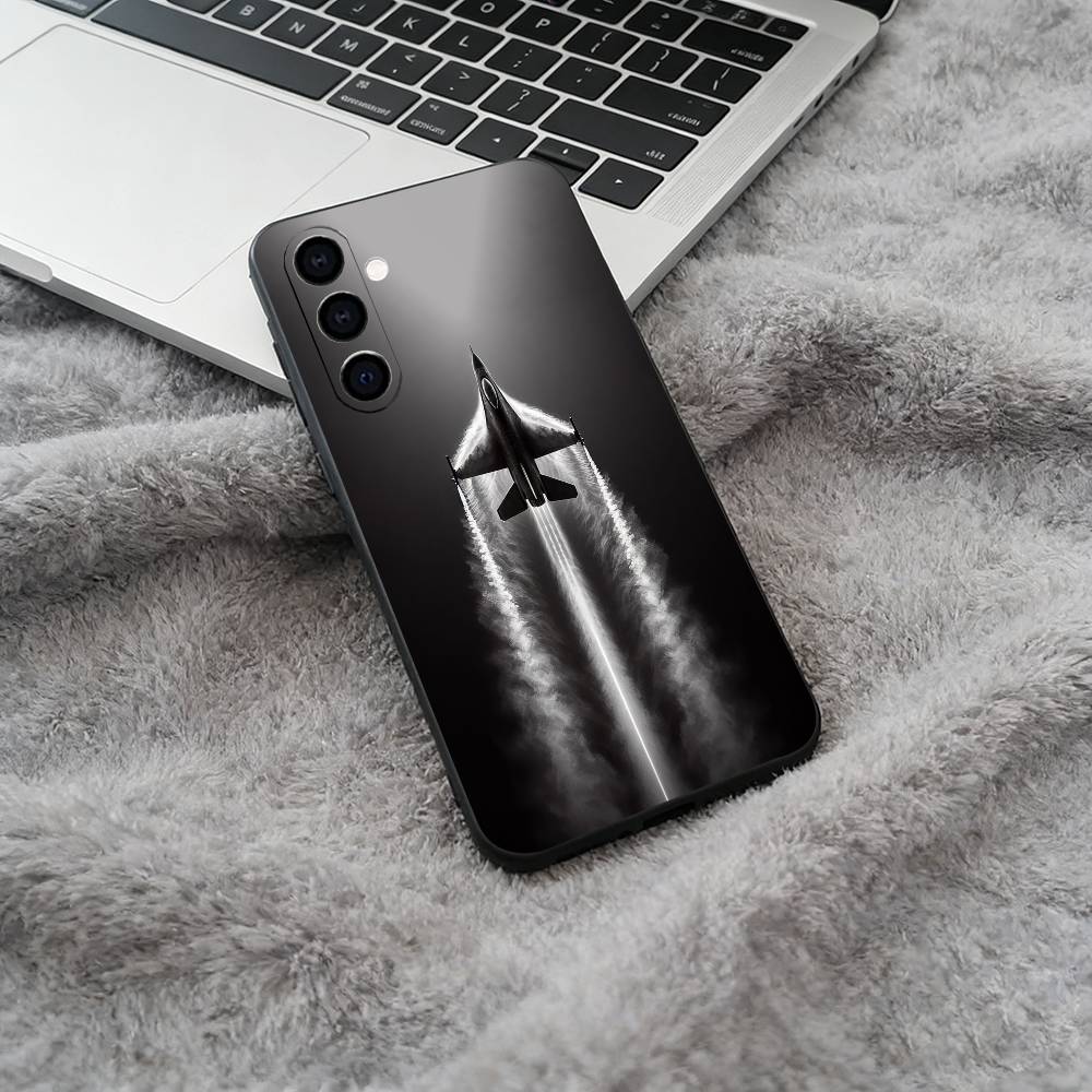 Aircraft & Sky Black Soft Silicone Phone Case for Samsung Galaxy A73, A71, A72, A70, A53, A52, A51