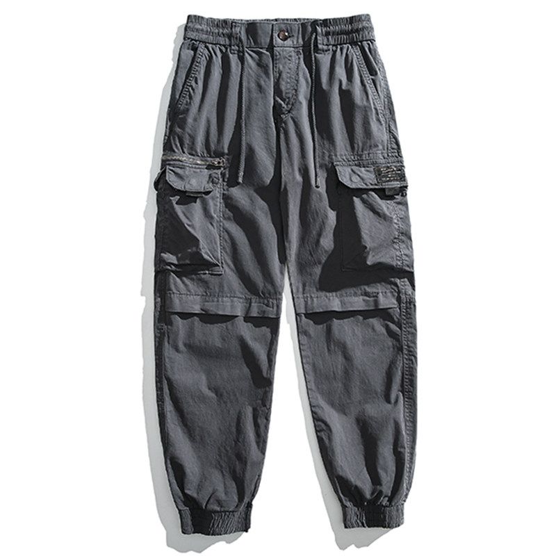 Japan fashion Retro Spring and Autumn Men's Loose Ankle-tied Multi-pockets Overalls American Casual All-matching Cotton Sports Trousers