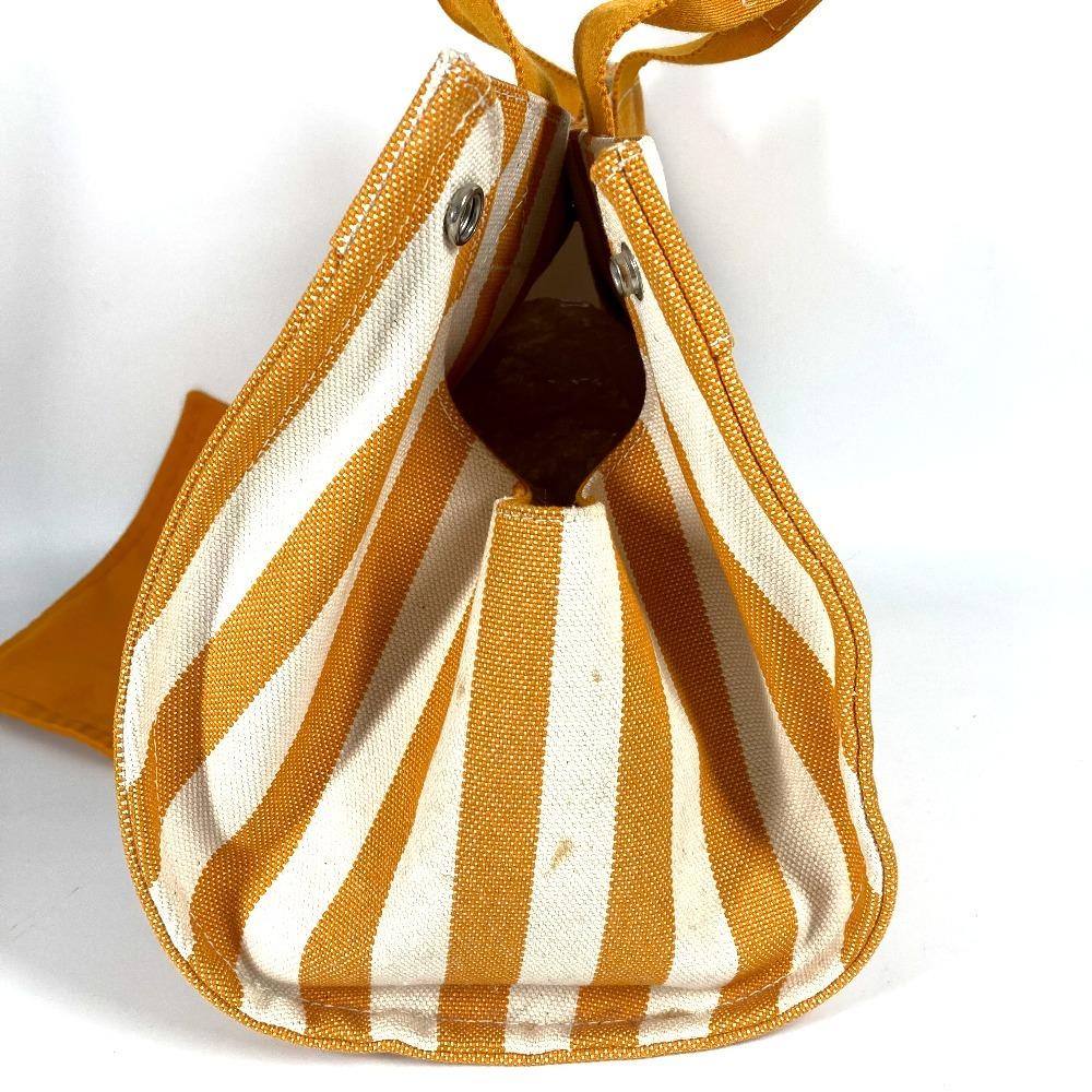 HERMES Border with pouch Cannes PM Tote Bag Hand Bag cotton yellow/White
