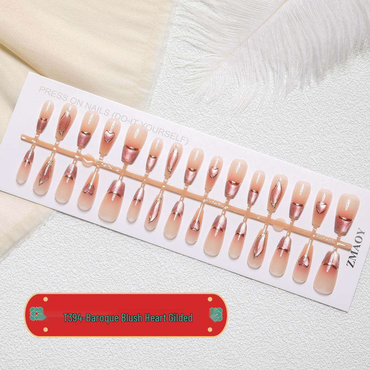 

Барочный румянец Сердце Кошачий глаз Накладные ногти - Средне-длинные Позолоченные Клейкие патчи