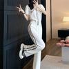 Todelt sett for kvinner Sommermote Casual V-hals Kortermet Chic Hvite topper Løse Rette Bukser Sportspants Antrekk