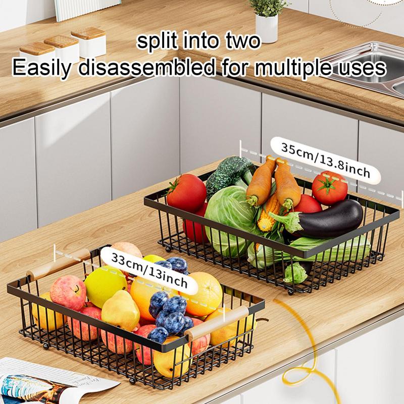 Fruit Vegetable Storage Basket Countertop Bowl Storage Organizer for Vegetable Metal Wire Storage Basket with 2 Banana Hangers