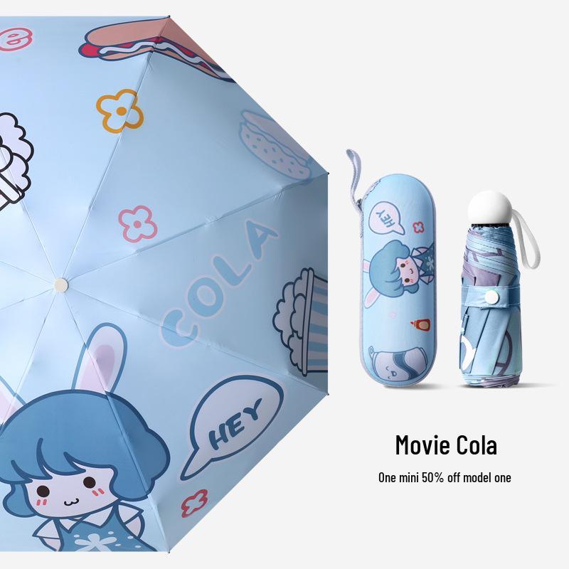 Cartoon Mini Sun & Rain Five-Fold Umbrella for Women - Portable, Sunscreen, and Dual-Use