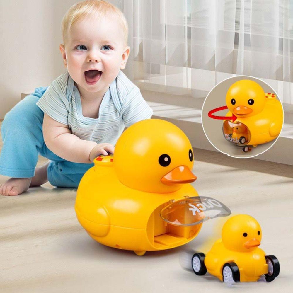 Cartoon Design Yellow Duck Launching Toy Early Education Ejection Toy Car  Educational Play