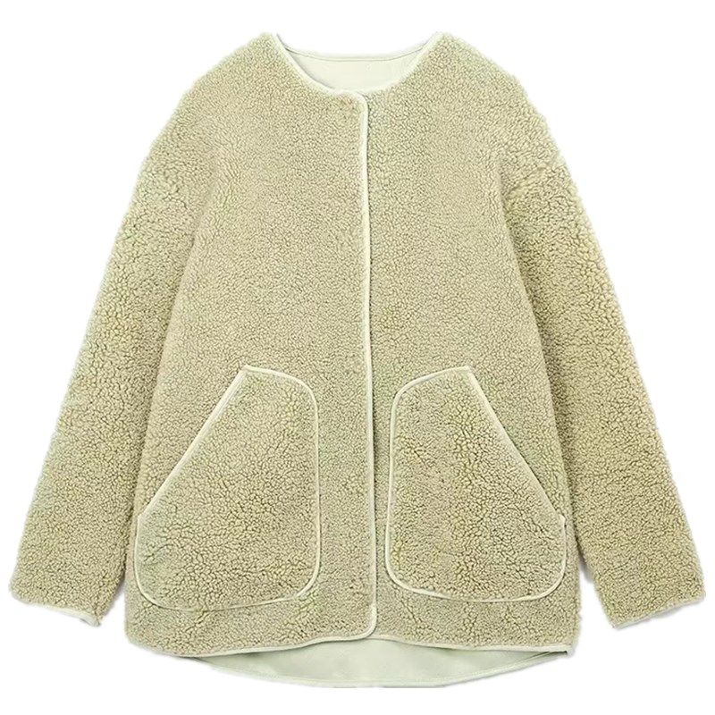 

Fashion Style Fall and Winter New Fashion Women s Clothing round Neck Loose Easiest for Match Fleece Jacket Outwear 4341752 505 Khaki L