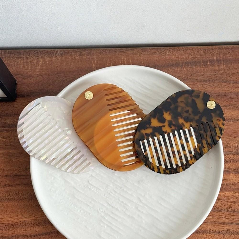 Anti-Static Folding Hair Brush Mini Acetate Makeup Mirror Portable 2-in-1 Comb Mirror  Student Use