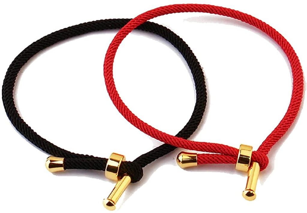 Designer Stainless Steel and Red Adjustable Amulet Retro Chinese Style Women's Bracelet, Gold, Red, Thread, Size, Bracelet,
