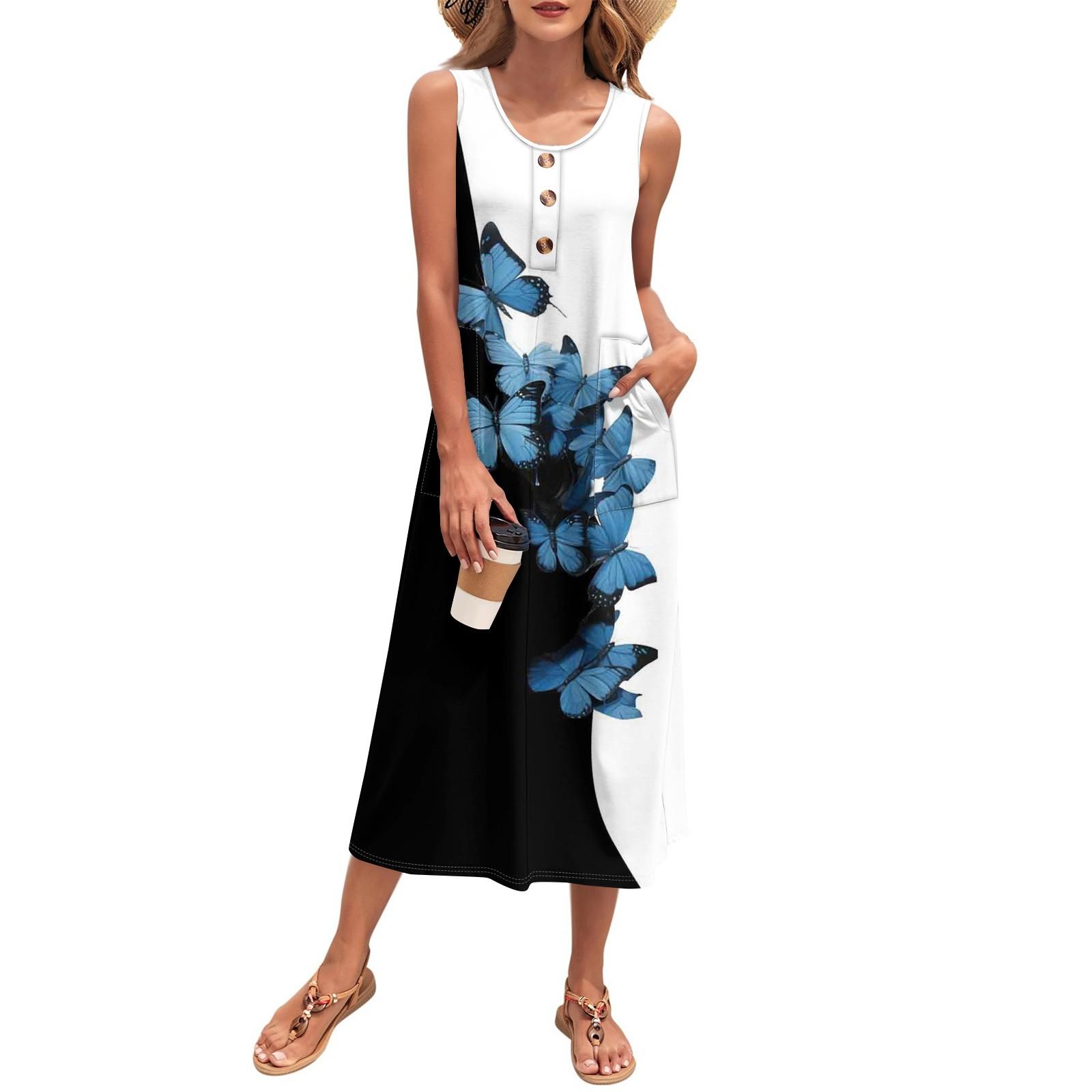 

Жіноча літня максі-сукня без рукавів на ґудзиках, повсякденний вільний довгий пляжний сарафан. Дорожнє вбрання для відпустки L чорний