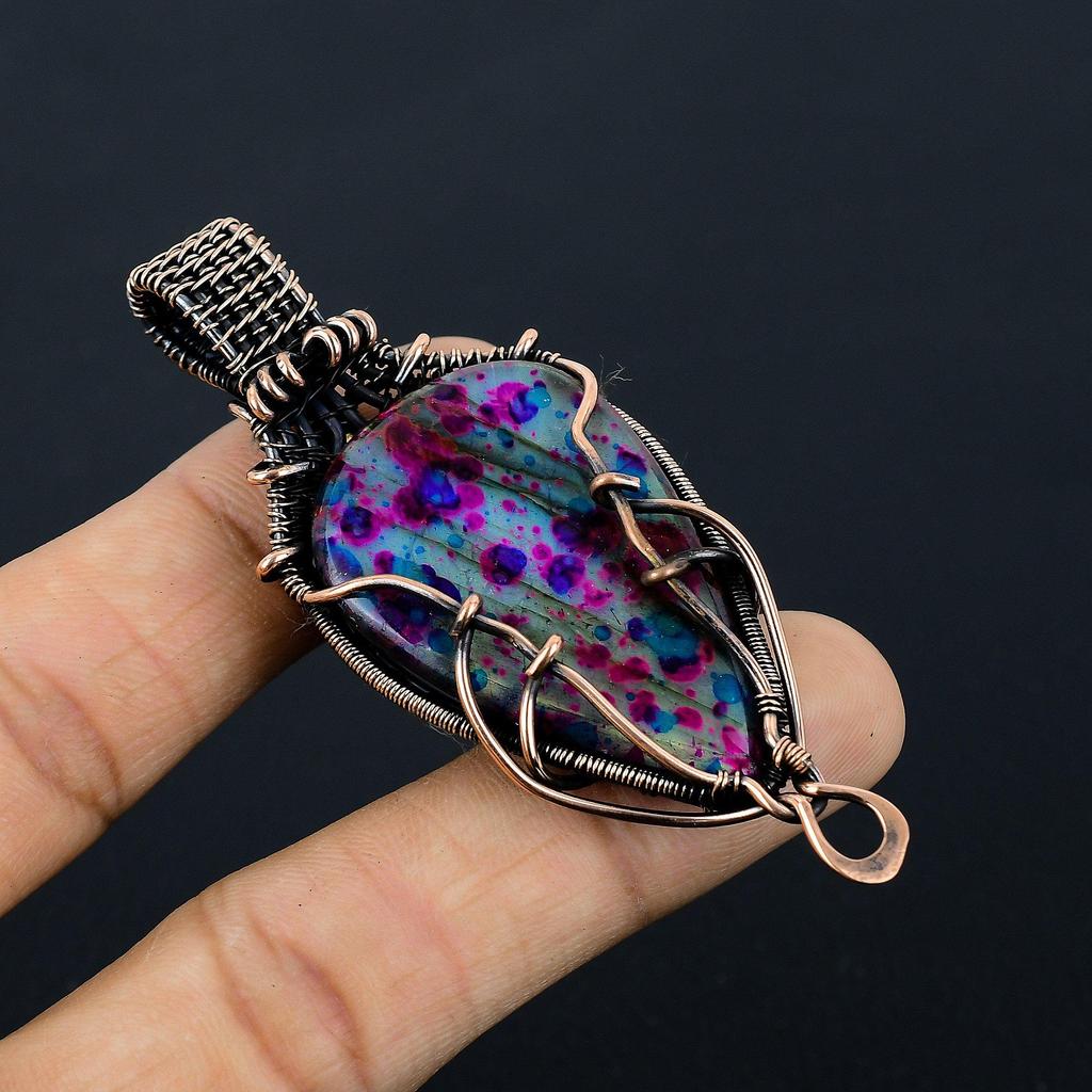 Multi Fire Labradorite Pendant Gemstone Jewelry, 999 Copper Wire Wrapped Pendant, Gift For Women Handmade Pendant