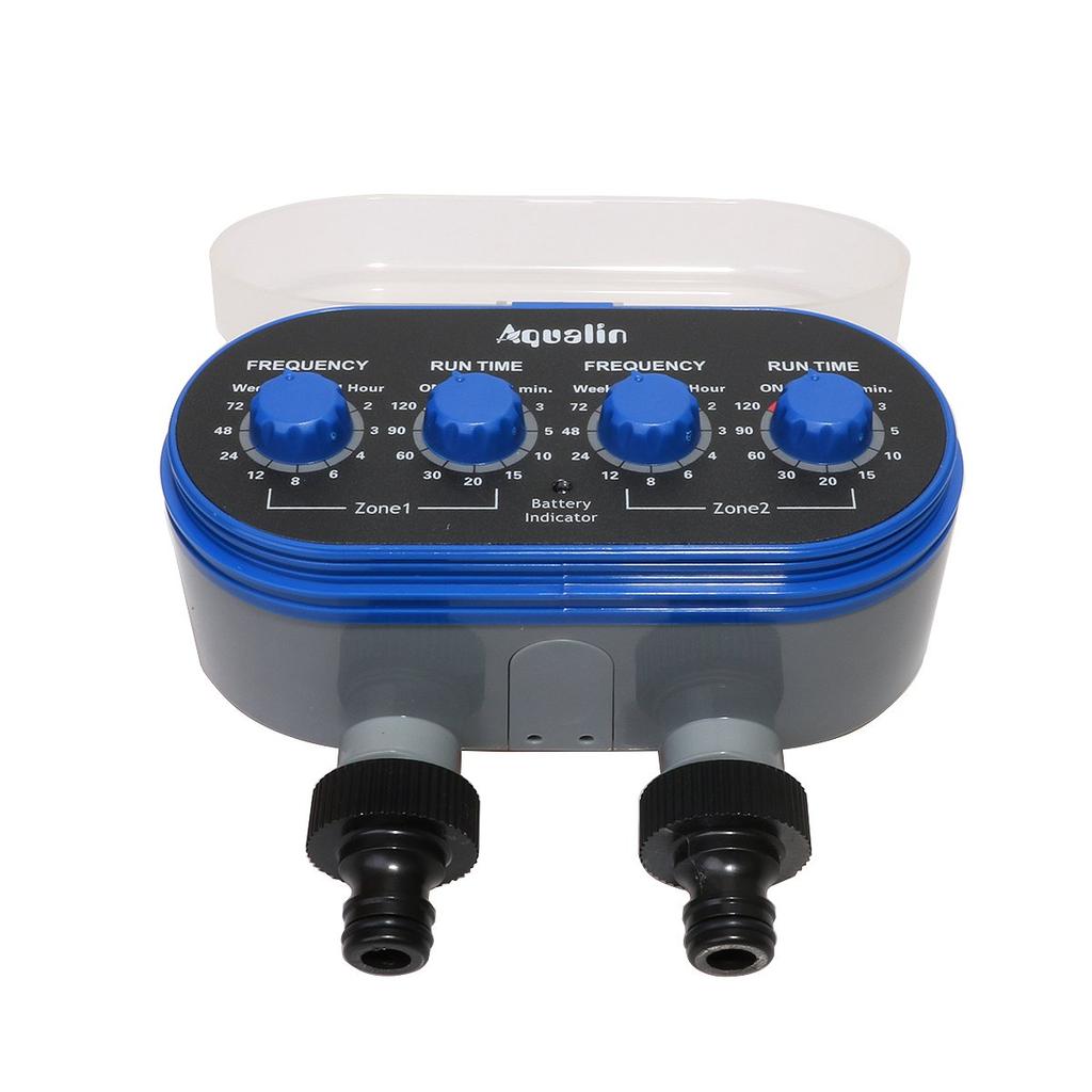 Aqualin Two-Outlet Electronic Water Timer, Watering Timer, Garden Irrigation System Controller, Blue