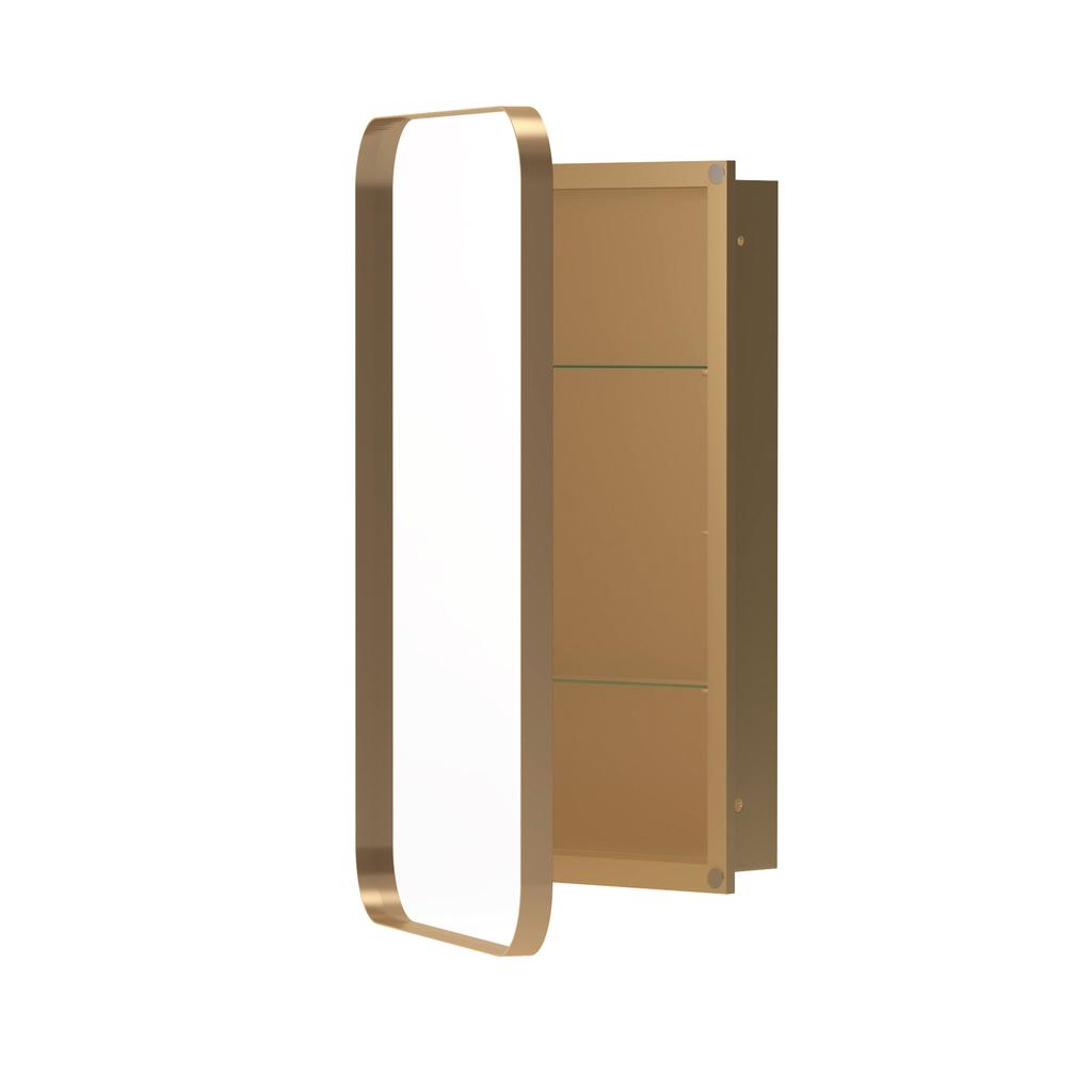 Stylish Rectangle Mirror Cabinet, Recessed Medicine Cabinet, Metal Framed, Adjustable Shelves, Storage for Bathroom, Living Room and Bedroom, Gold