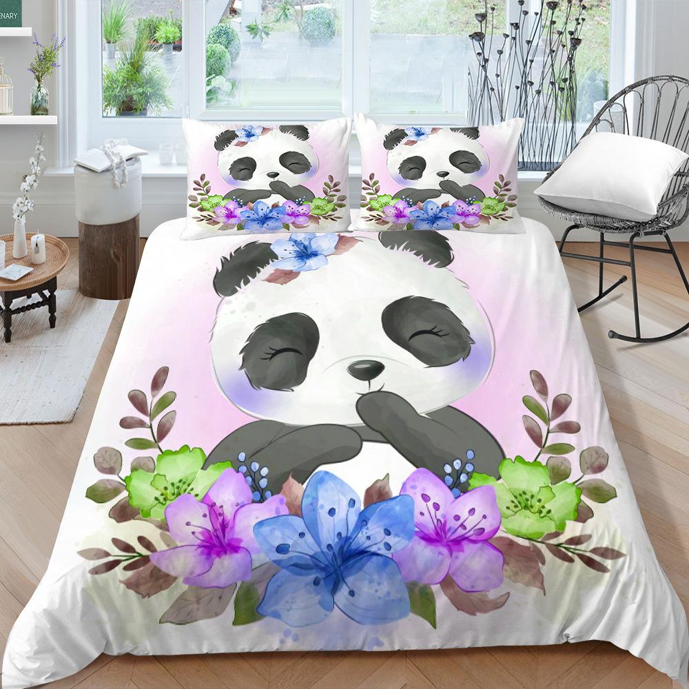 Panda Bedding Set for Kids Boys Girls Cute Cartoon Giant Panda Duvet Cover Set King/Queen Size Yellow Soft Polyester Quilt Cover