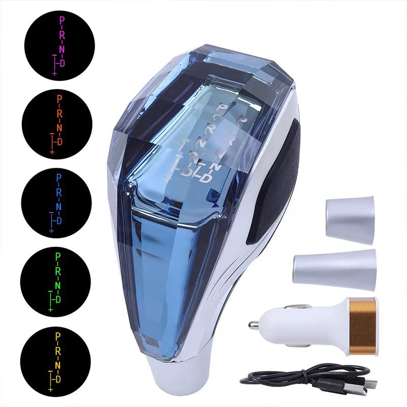 Universal Crystal LED Gear Shift Knob with Colorful Light for Manual Automatic Transmission 8mm 10mm 12mm Most Cars Compatible
