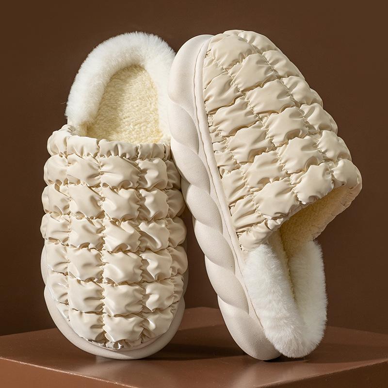 Cotton slippers women's home cotton shoes winter platform couple down cloth cotton drag fleece slippers