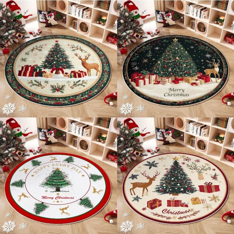 Christmas Circular Carpet Atmosphere Christmas Tree Snow Scenery Printed Mat Living Room Bedroom Decoration Rug Christmas Gift