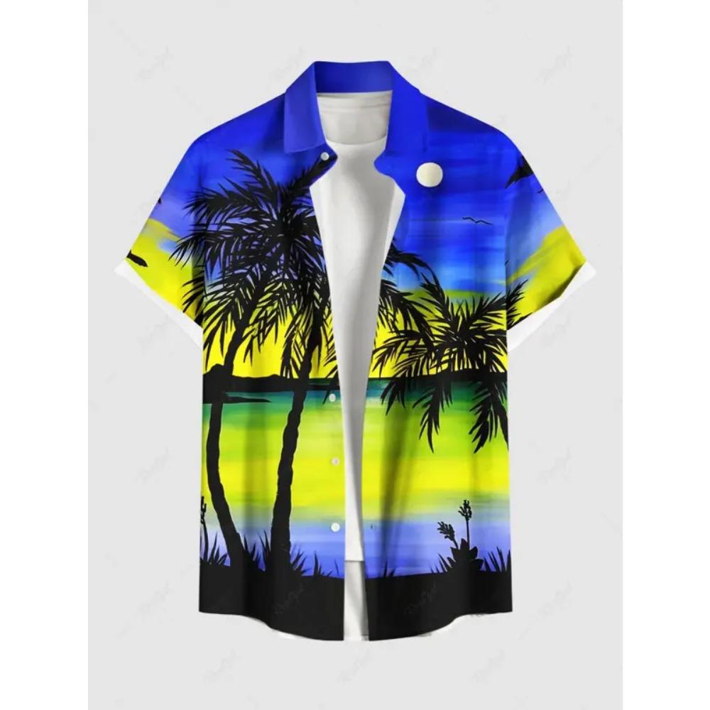 Summer Adds 3D Printed Hawaiian Shirts with Buttons, Beach Vacation Shirts, Short-sleeved Shirts and Casual Shirts for Men
