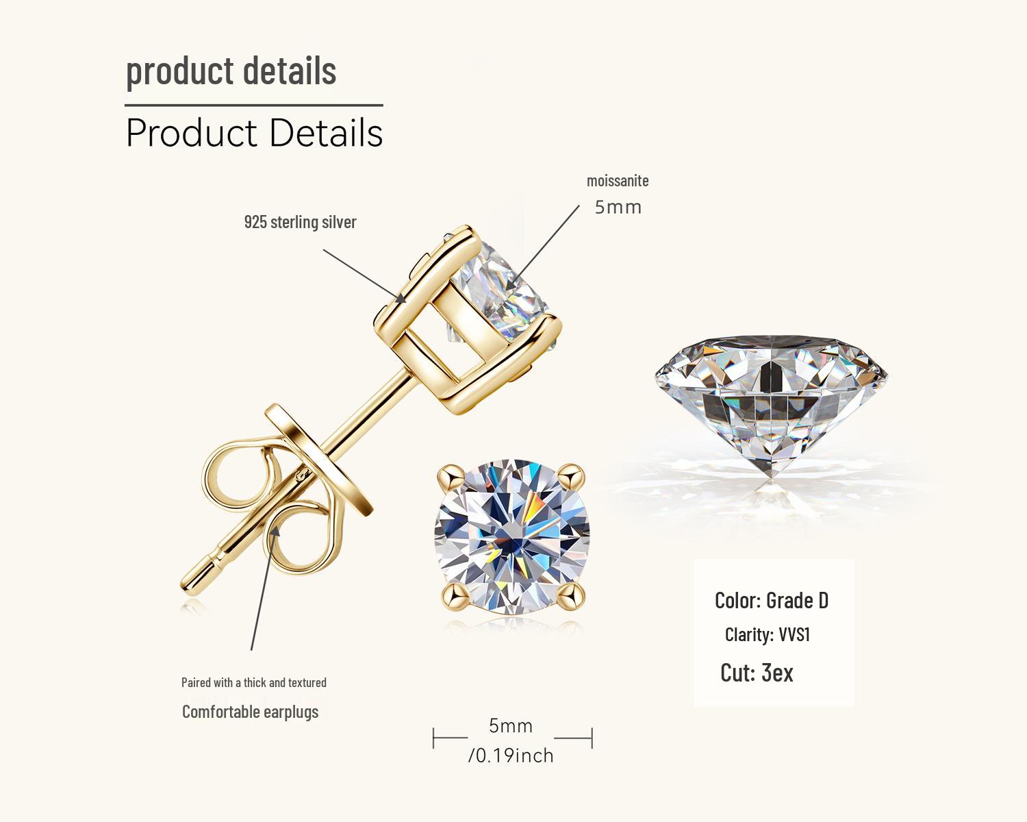 

Classic Moissanite Four-Prong Stud Earrings in S925 Sterling Silver for Women - Elegant Design S925 Sterling Silver